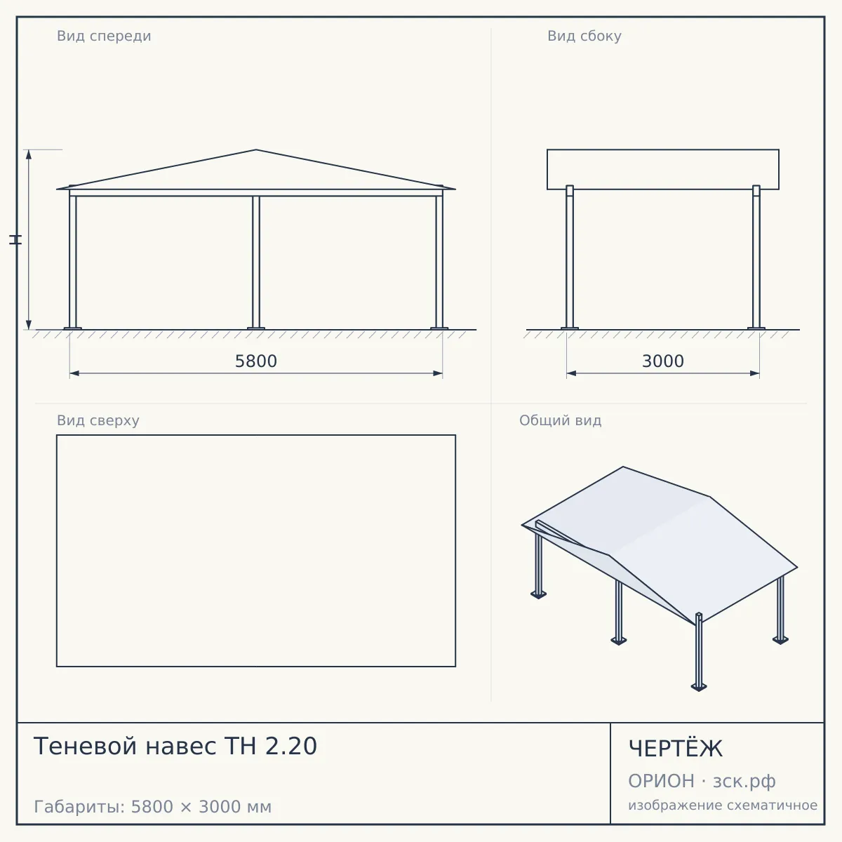 Теневой навес ТН 2.20 — чертёж